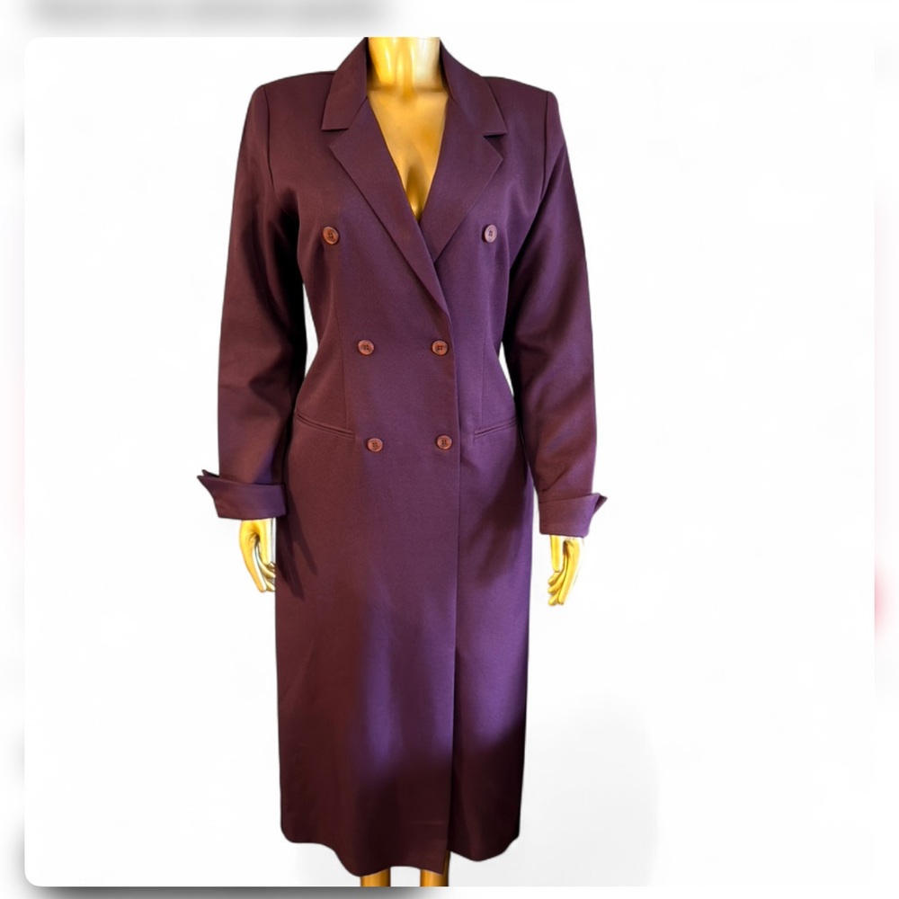 Double-Breasted Midi Dress Coat in Plum